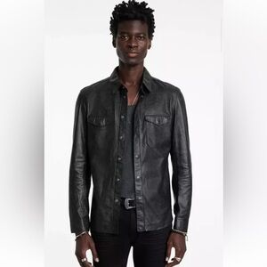 NWT John Varvatos Star USA Sheepskin Leather Utility Shirt Jacket Black Trim M